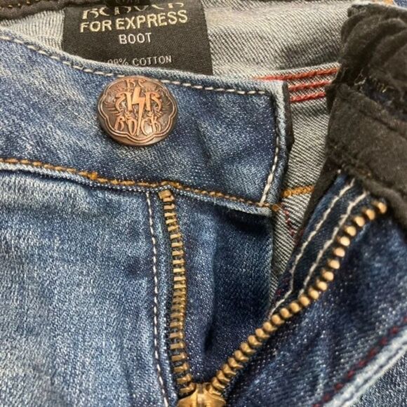 REROCK FOR EXPRESS, BootCut Size 8, Jeans Embroidered, pockets, distressed. - Picture 4 of 14